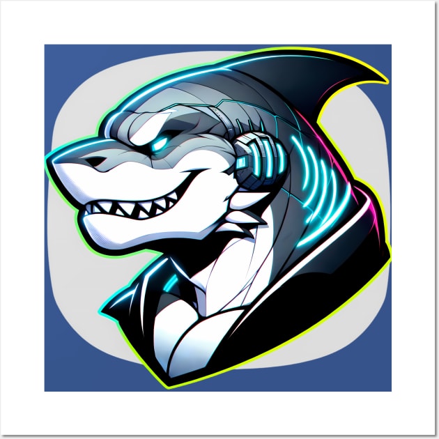 Cyberpunk Neon Furry Anthro Shark Wall Art by Blue Bull Bazaar